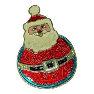 Vtg 1970's Christmas Enamel Santa Claus Holiday Pin Brooch Geometric!